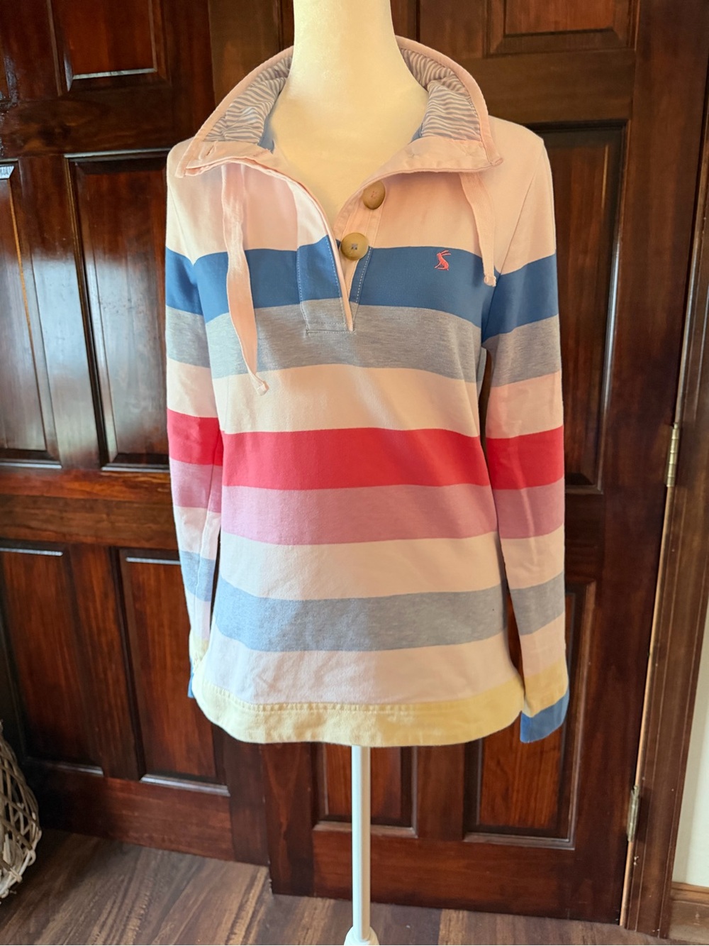 Joules Pastel Striped Pullover Hoodie in Pink, Blue & Red